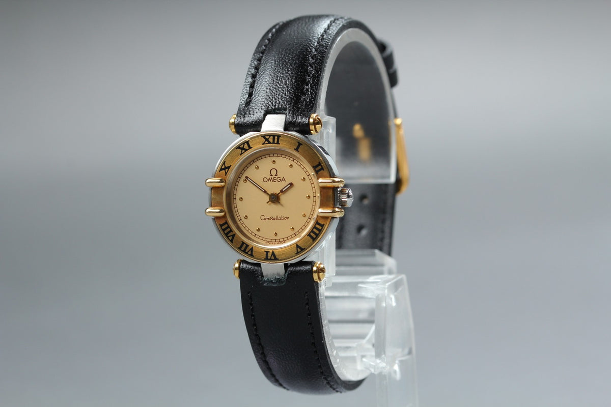 1989 Near MINT OMEGA Constellation 23mm 595.1080 Quartz Gold Dial Women Vintage