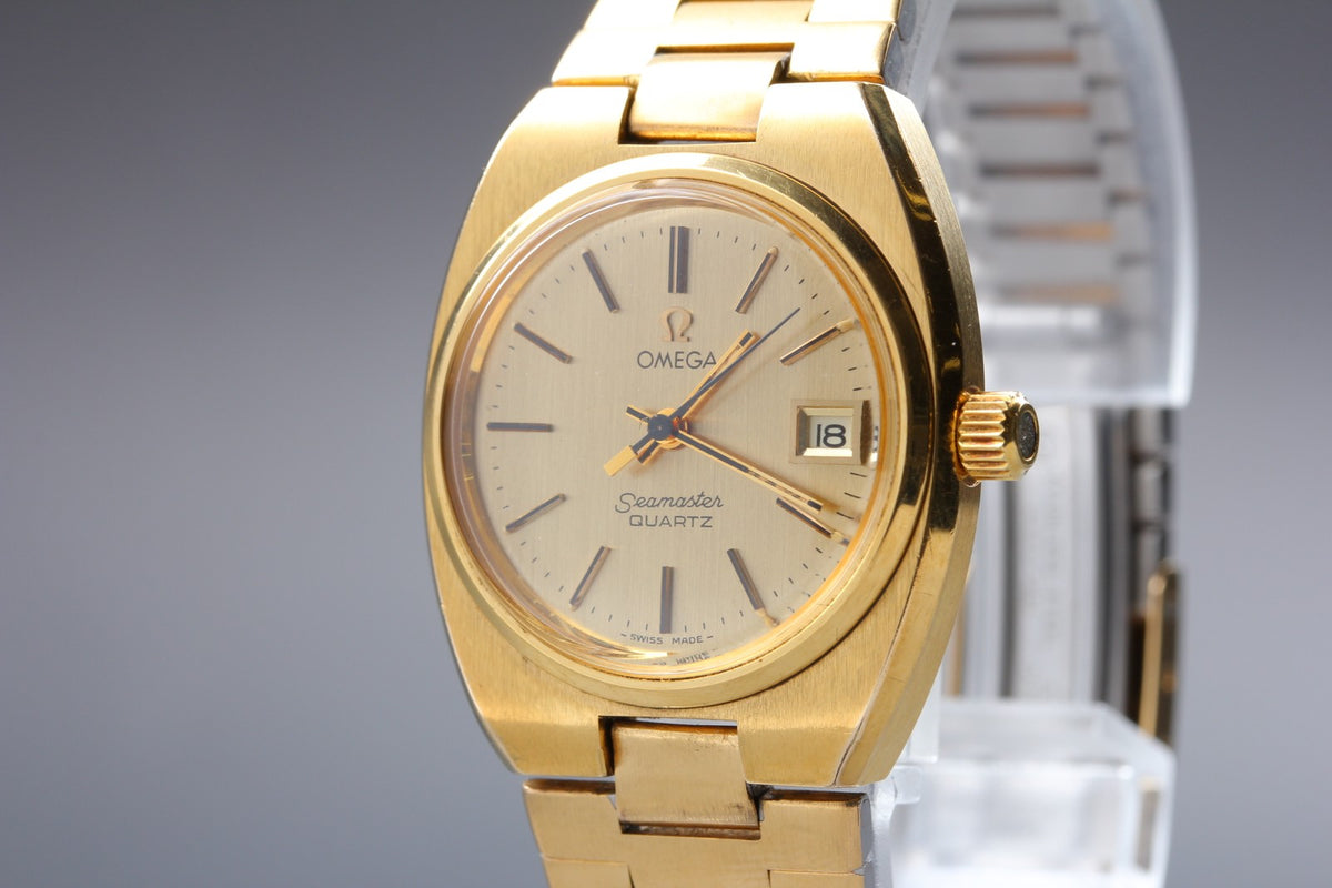 1978 Near MINT OMEGA Seamaster 27mm 596.0012 Quartz Gold Dial Women's Vintage