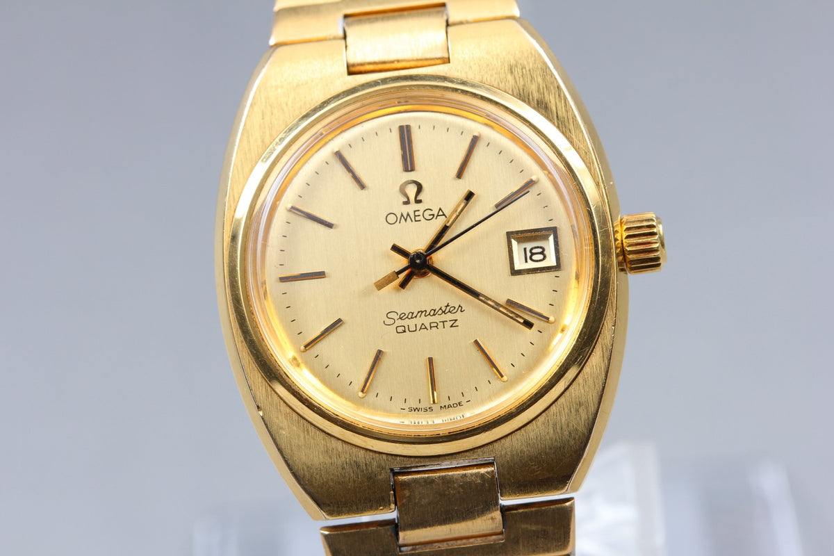 1978 Near MINT OMEGA Seamaster 27mm 596.0012 Quartz Gold Dial Women's Vintage
