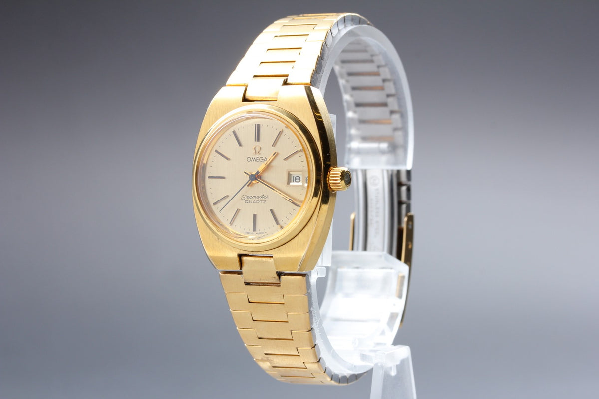 1978 Near MINT OMEGA Seamaster 27mm 596.0012 Quartz Gold Dial Women's Vintage