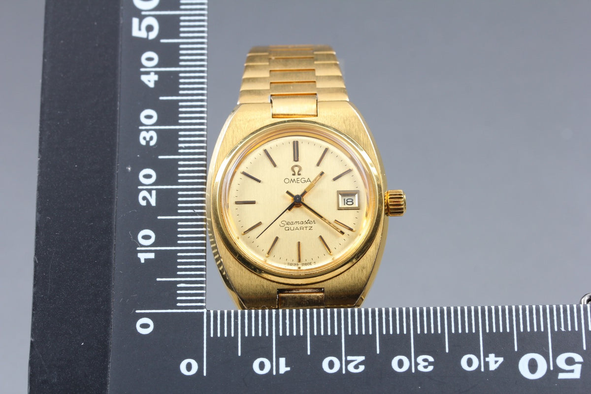 1978 Near MINT OMEGA Seamaster 27mm 596.0012 Quartz Gold Dial Women's Vintage