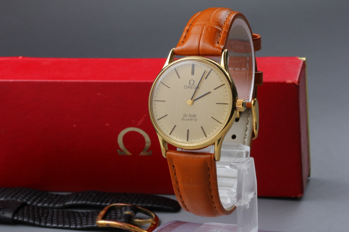 1977 Near MINT/Box, Paper OMEGA De Ville 31mm 191.0072 Quartz Gold Men's Vintage