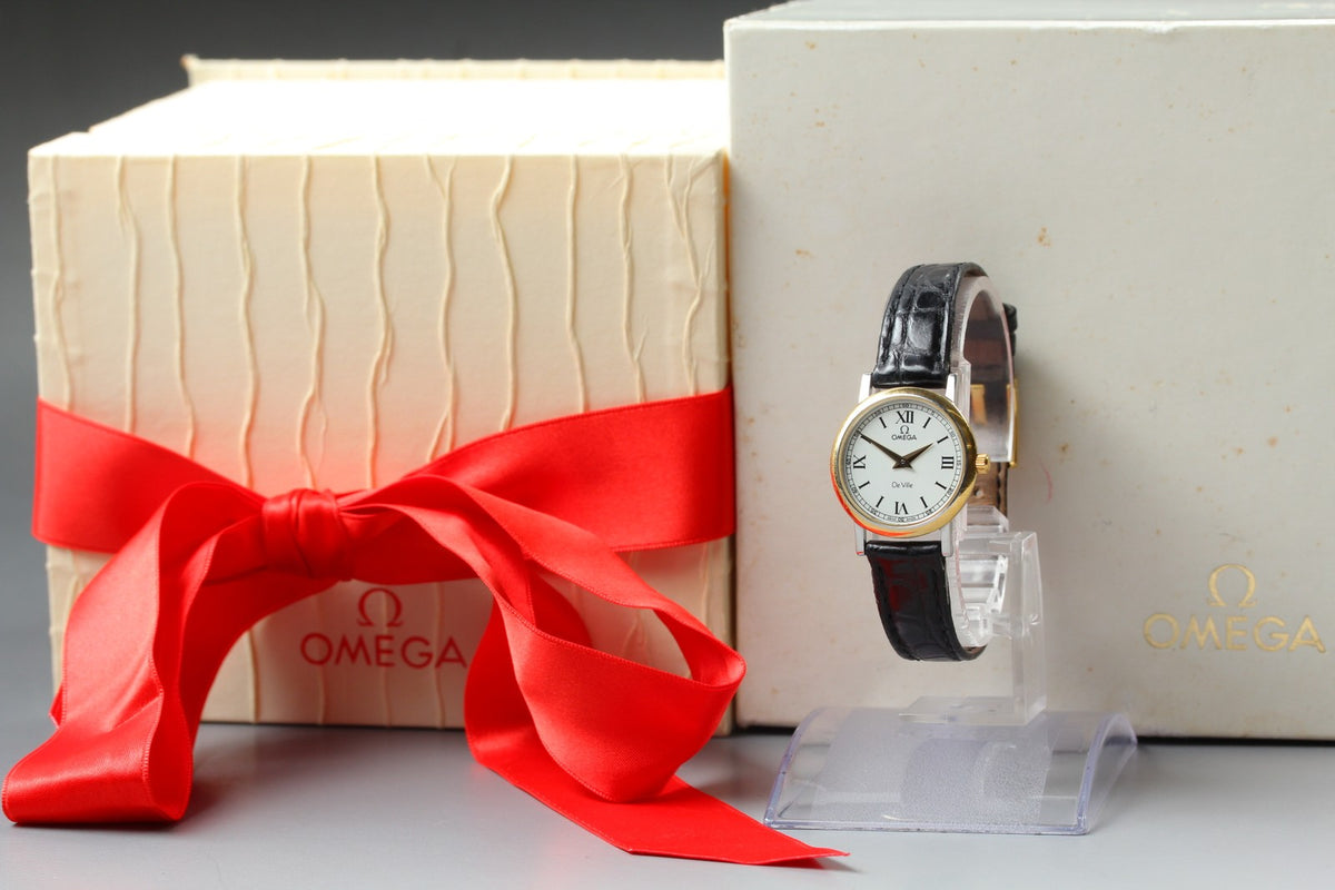 1998 Full Set/Near MINT OMEGA De Ville 23mm 595.1111 Quartz Roman Women Vintage
