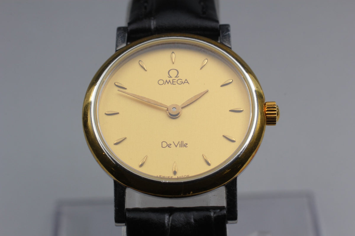 1993 Near MINT OMEGA De Ville 23mm 595.1111 Quartz Gold Dial Women's Vintage