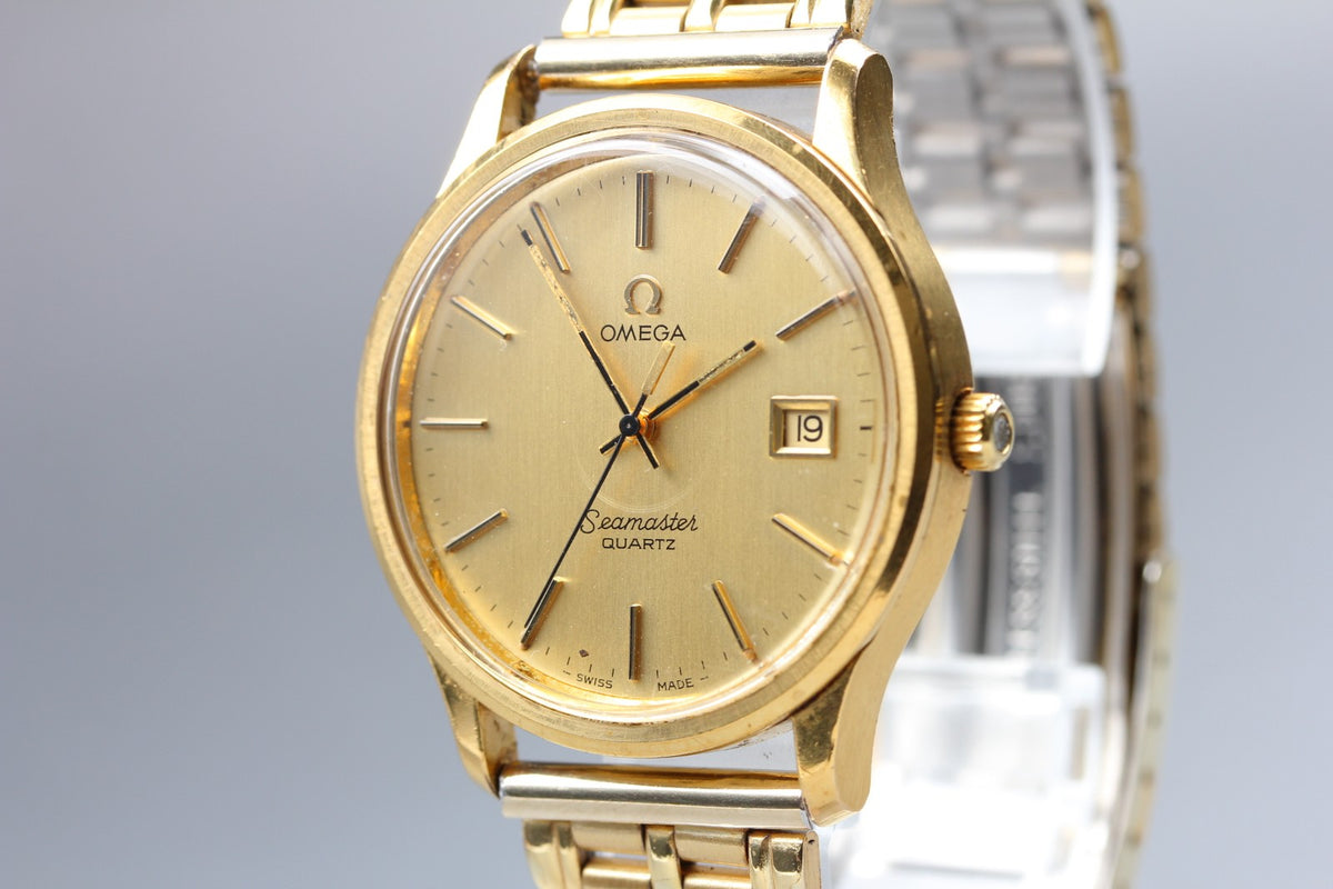 1977 Near MINT OMEGA Seamaster 35mm 196.0106 Quartz Gold Dial Men's Vintage