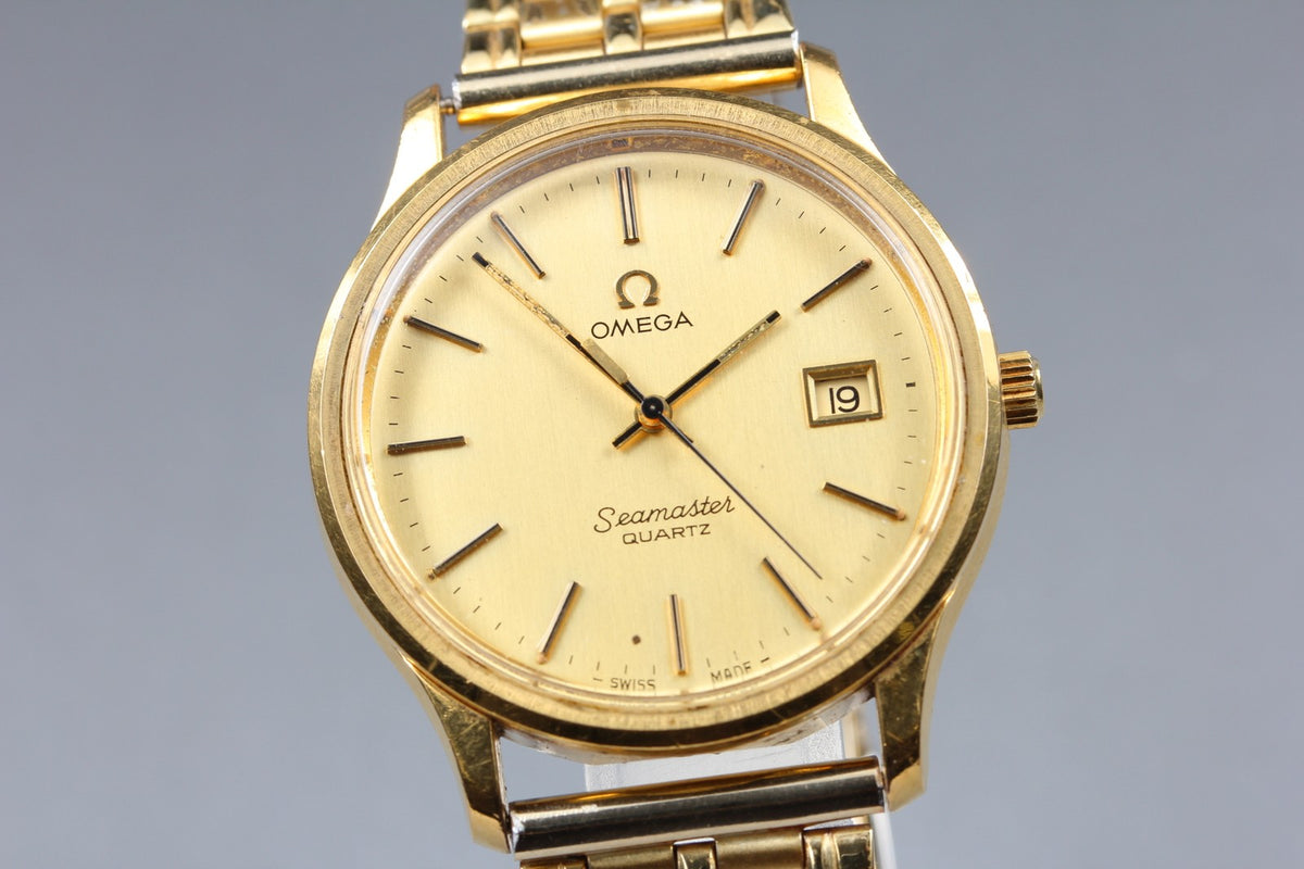 1977 Near MINT OMEGA Seamaster 35mm 196.0106 Quartz Gold Dial Men's Vintage