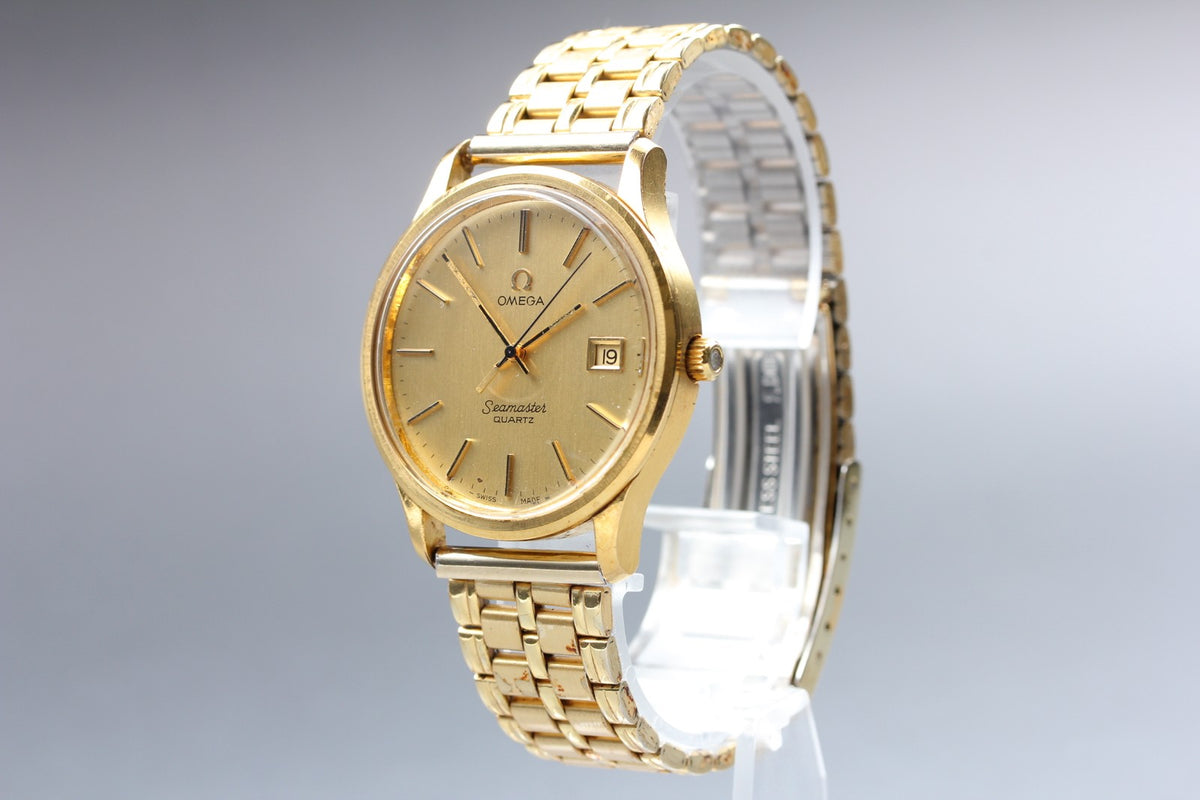 1977 Near MINT OMEGA Seamaster 35mm 196.0106 Quartz Gold Dial Men's Vintage