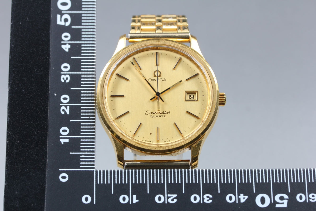 1977 Near MINT OMEGA Seamaster 35mm 196.0106 Quartz Gold Dial Men's Vintage
