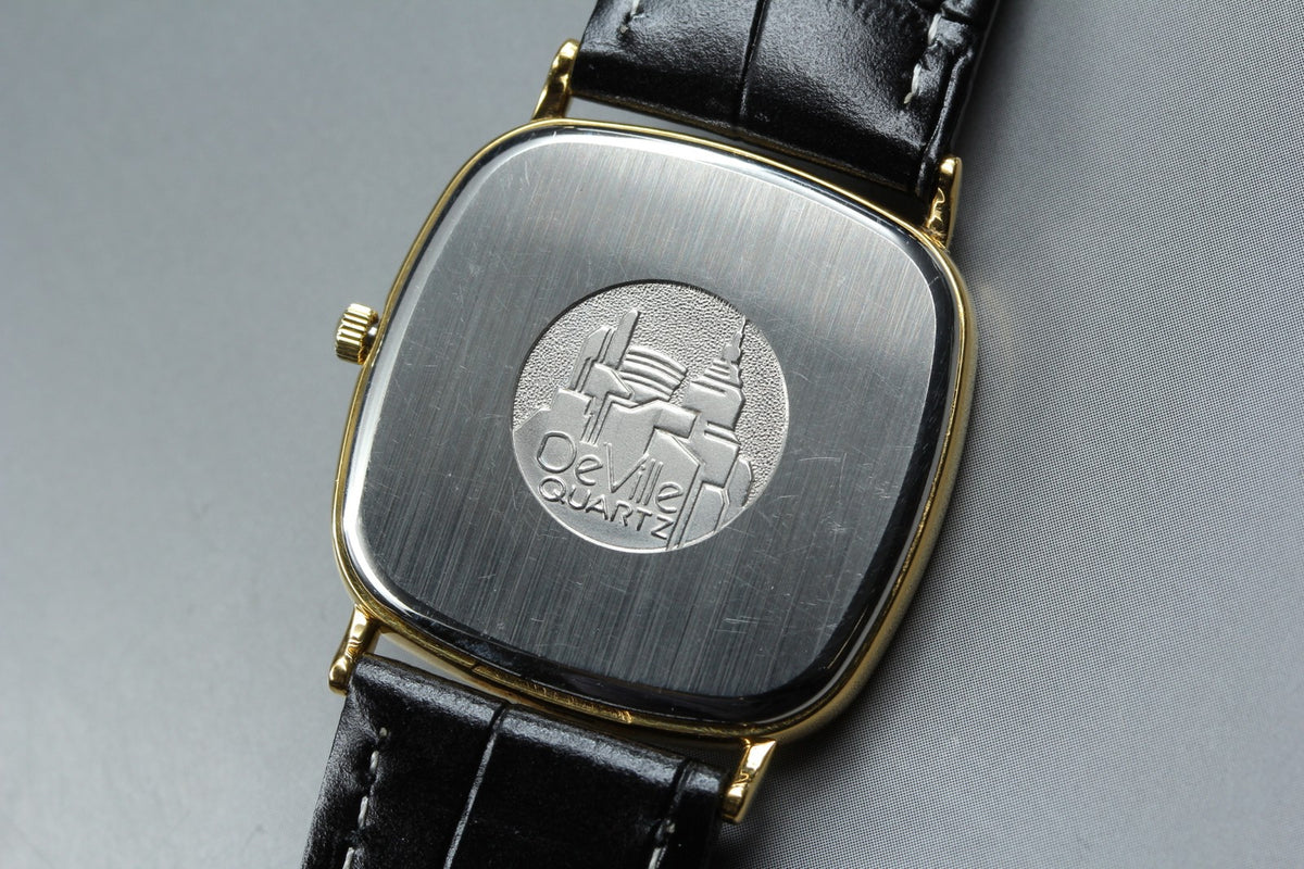 Near MINT OMEGA De Ville 30mm 196.0317 Quartz Gold Dial Men's Watch Vintage