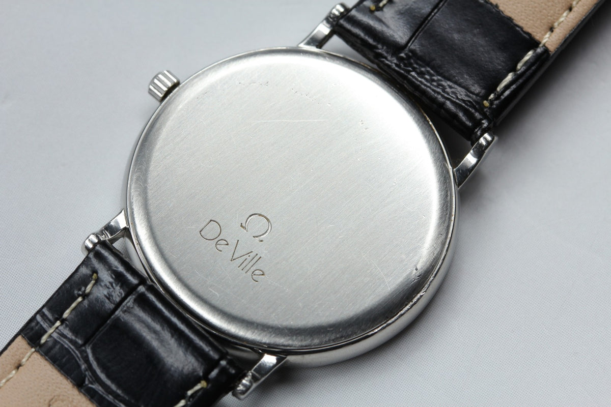 Near MINT OMEGA De Ville 32mm 196.0312.1 Quartz Silver Dial Men's Watch Vintage