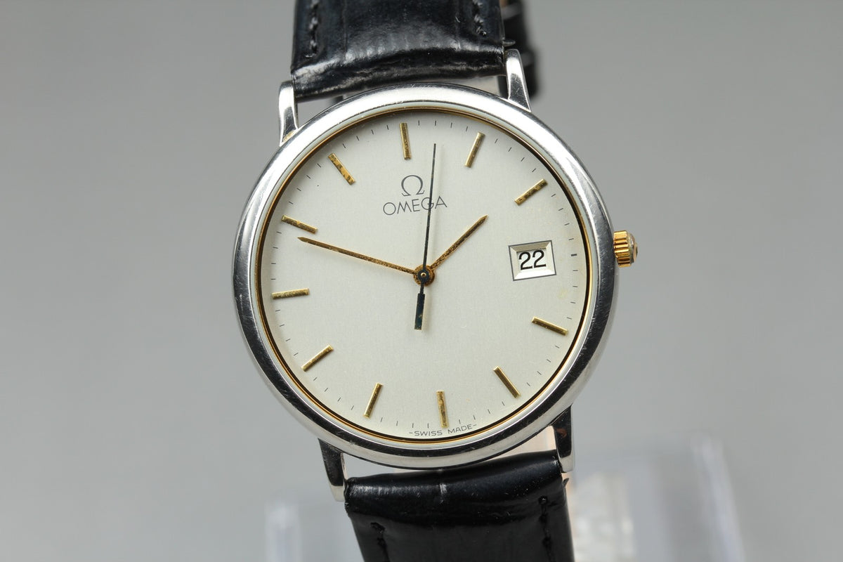 1989 Near MINT OMEGA De Ville 32mm 196.0312.1 Quartz Silver Dial Men's Vintage