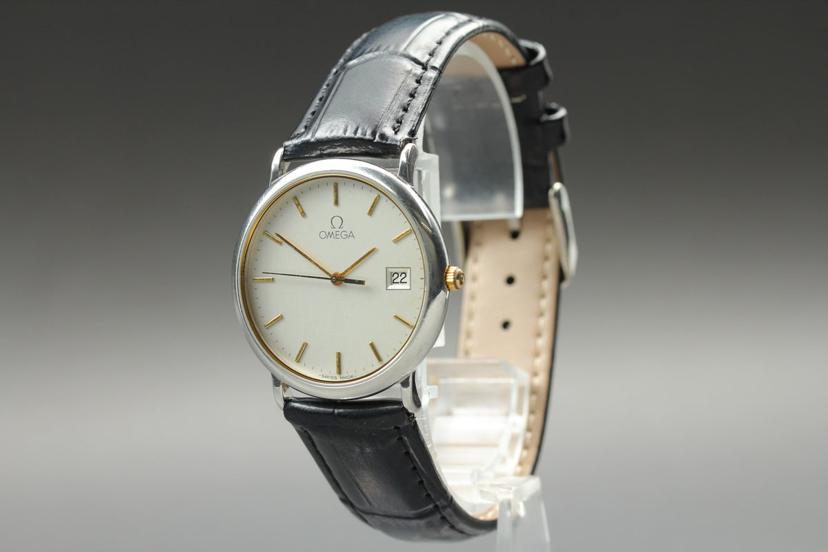 1989 Near MINT OMEGA De Ville 32mm 196.0312.1 Quartz Silver Dial Men's Vintage