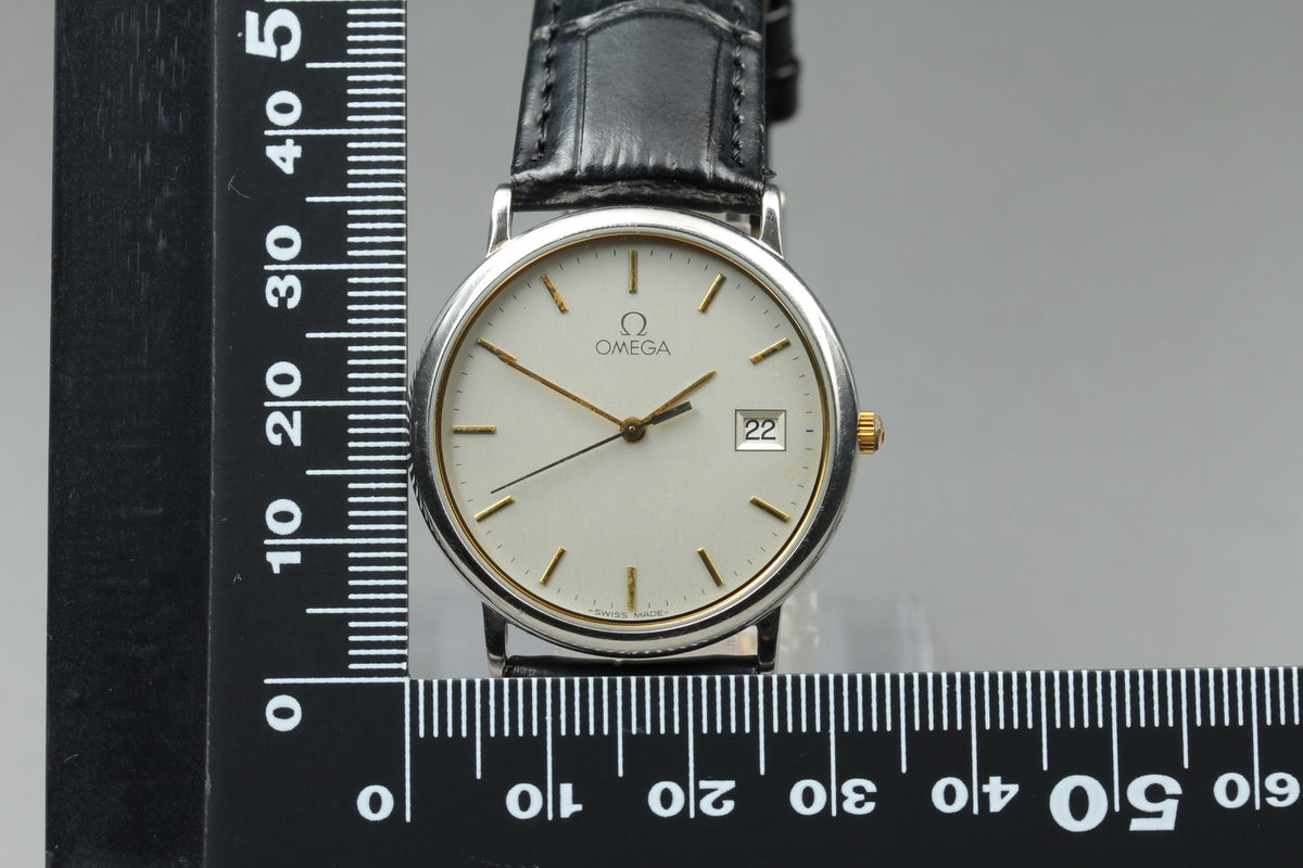 1989 Near MINT OMEGA De Ville 32mm 196.0312.1 Quartz Silver Dial Men's Vintage