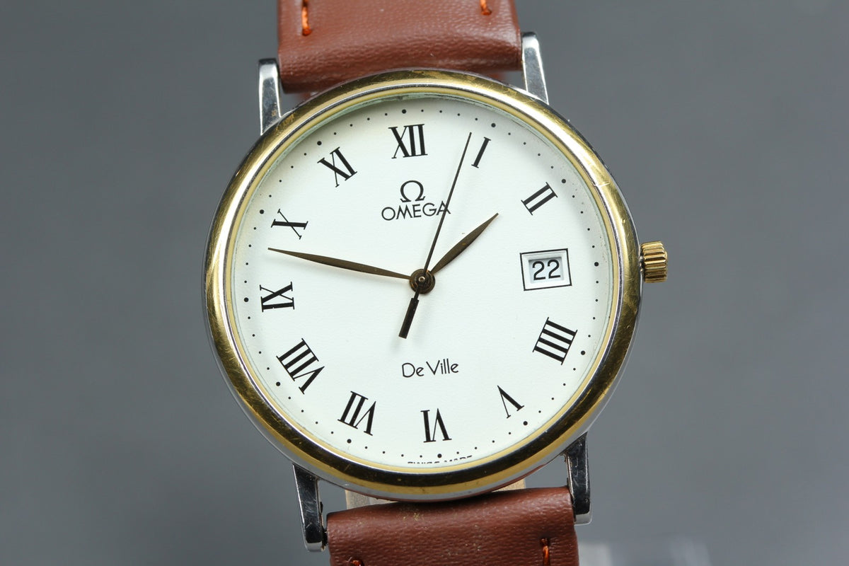 1989 Near MINT OMEGA De Ville 32mm 196.2430 Quartz White Roman Dial Men Vintage