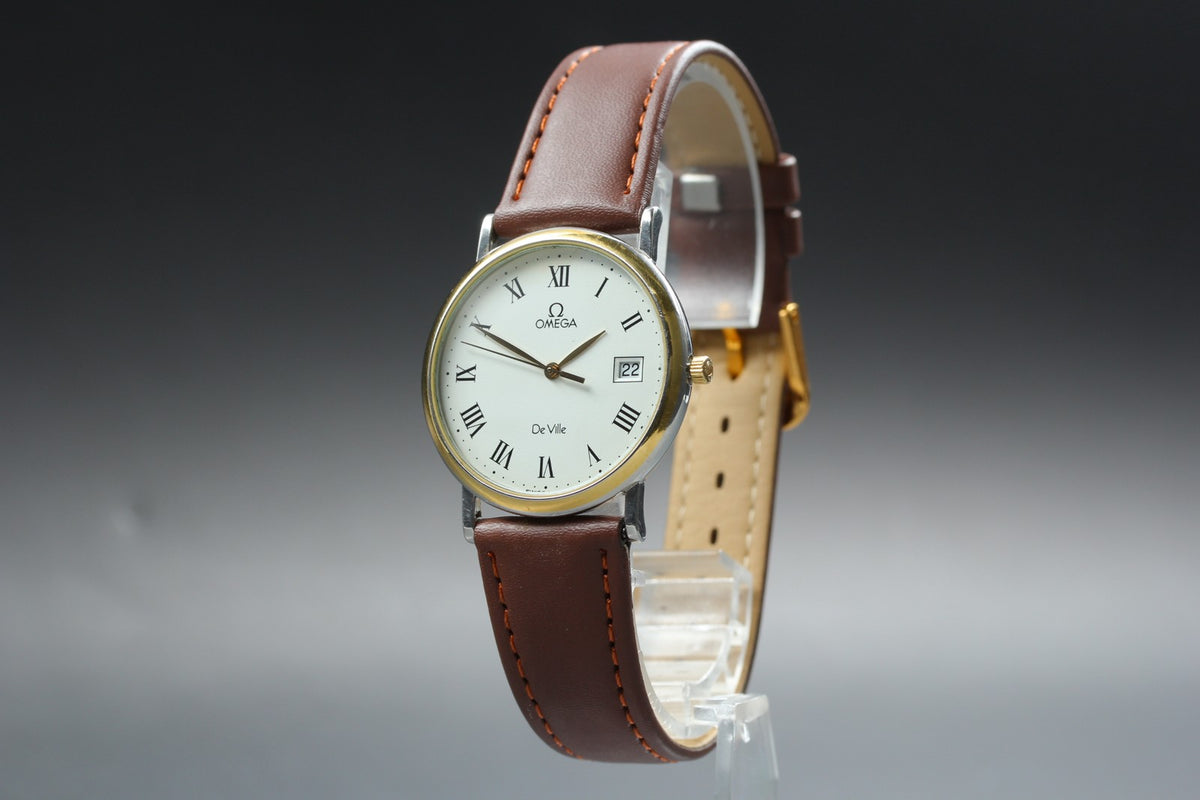 1989 Near MINT OMEGA De Ville 32mm 196.2430 Quartz White Roman Dial Men Vintage