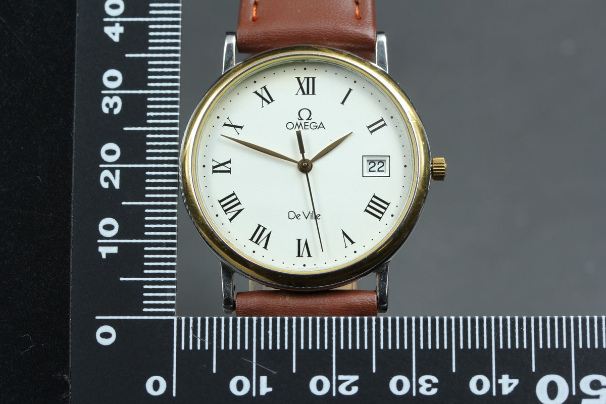 1989 Near MINT OMEGA De Ville 32mm 196.2430 Quartz White Roman Dial Men Vintage