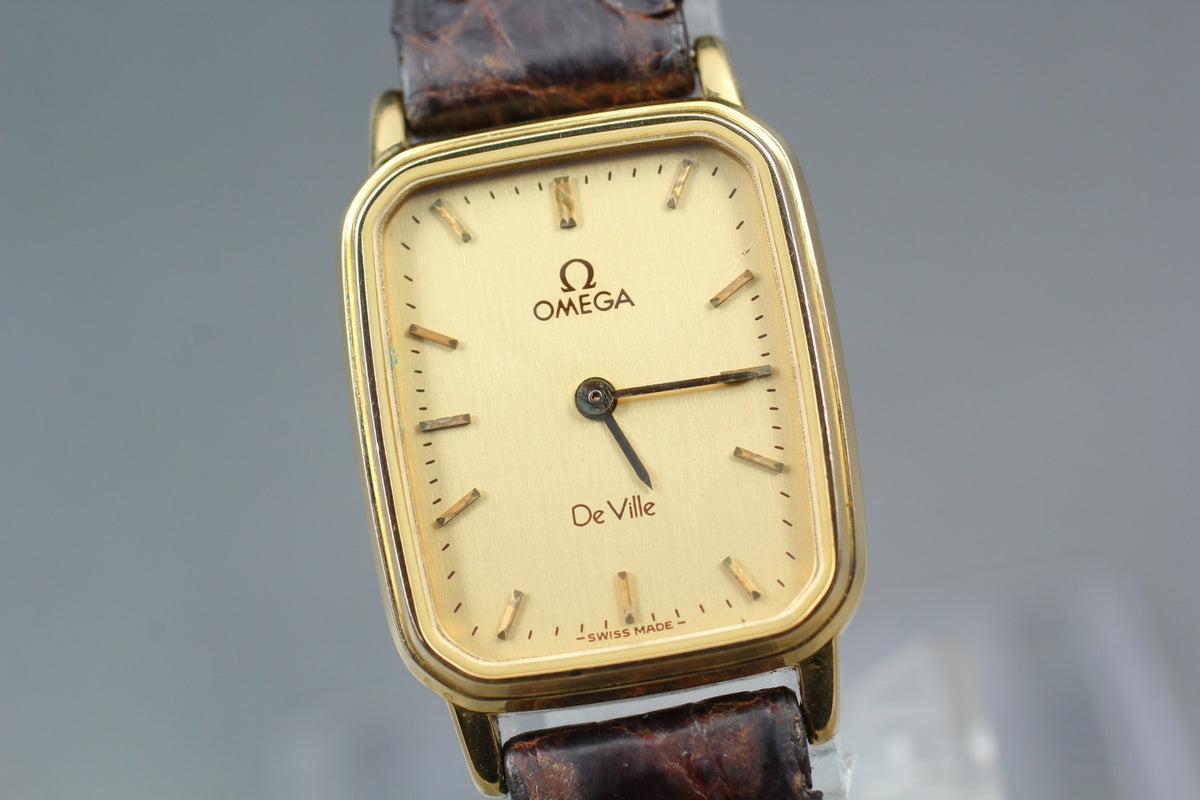 1982 OMEGA De Ville 20mm 595.0039 Quartz Gold Dial Women's Watch Vintage Exc+5