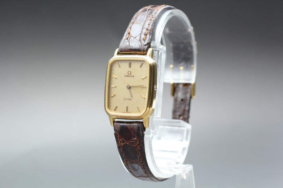 1982 OMEGA De Ville 20mm 595.0039 Quartz Gold Dial Women's Watch Vintage Exc+5