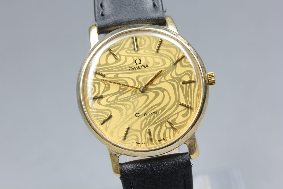 Serviced 1972 Near MINT OMEGA Geneve 34mm 111.0108 Manual Gold Marble Dial Men's