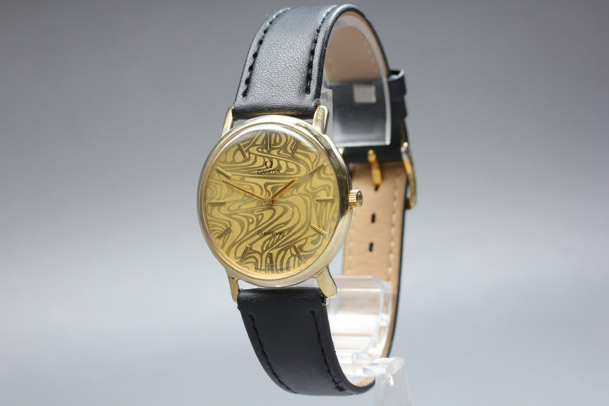 Serviced 1972 Near MINT OMEGA Geneve 34mm 111.0108 Manual Gold Marble Dial Men's