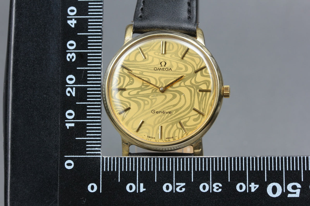 Serviced 1972 Near MINT OMEGA Geneve 34mm 111.0108 Manual Gold Marble Dial Men's