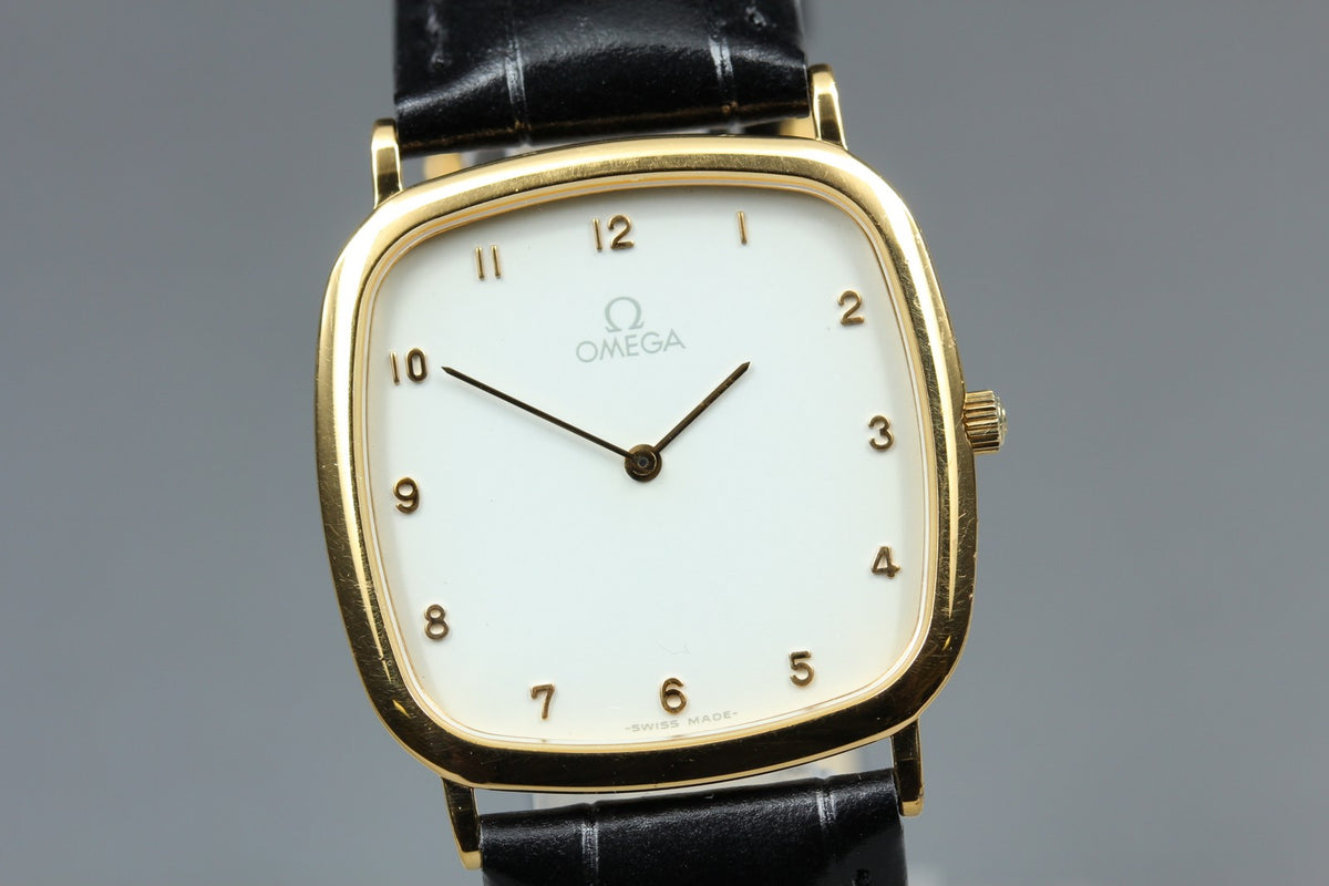 1986 OMEGA De Ville 30mm 195.0077.2 Quartz White Arabic Dial Men's Vintage Exc+5