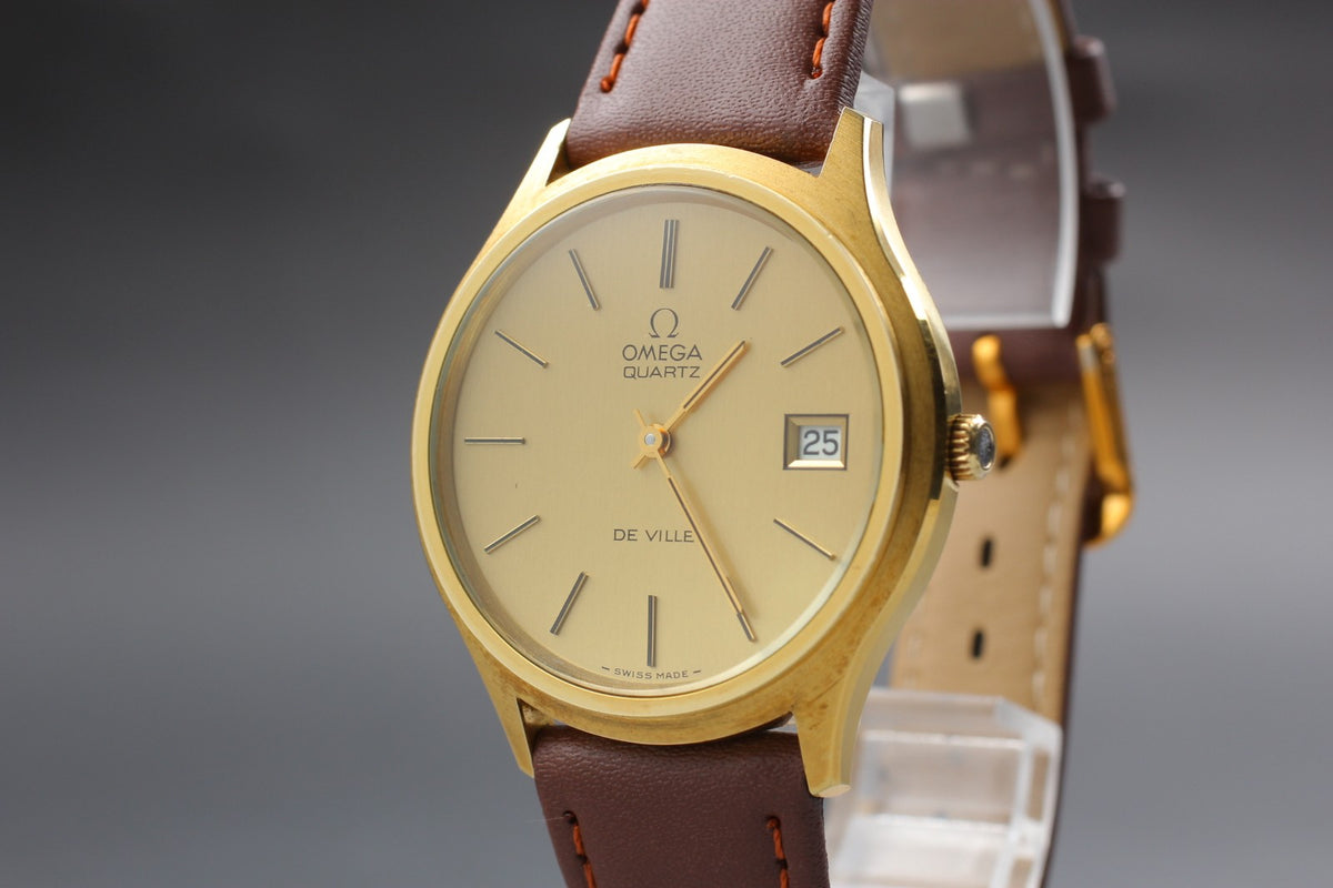 1973 MINT OMEGA De Ville 35mm 192.0027 Quartz Gold Dial Men's Watch Vintage
