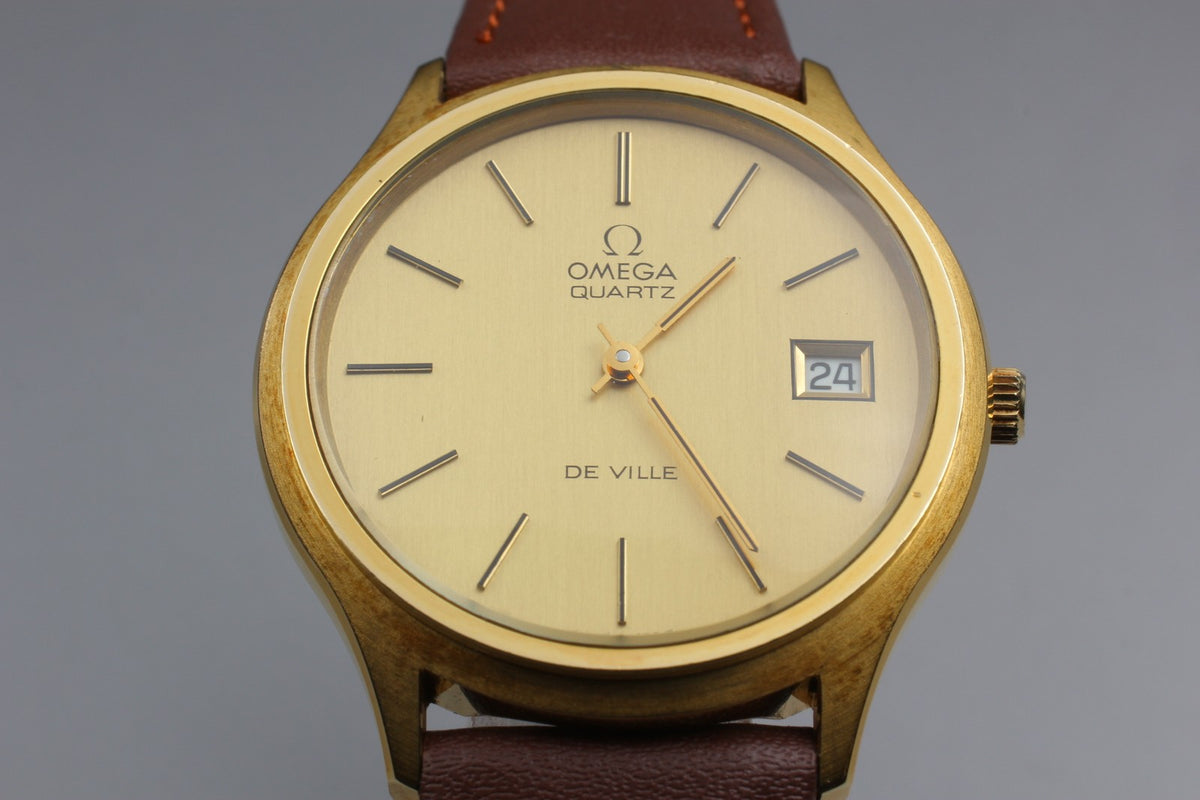 1973 MINT OMEGA De Ville 35mm 192.0027 Quartz Gold Dial Men's Watch Vintage