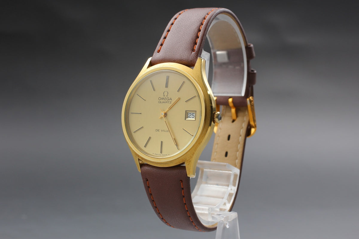 1973 MINT OMEGA De Ville 35mm 192.0027 Quartz Gold Dial Men's Watch Vintage