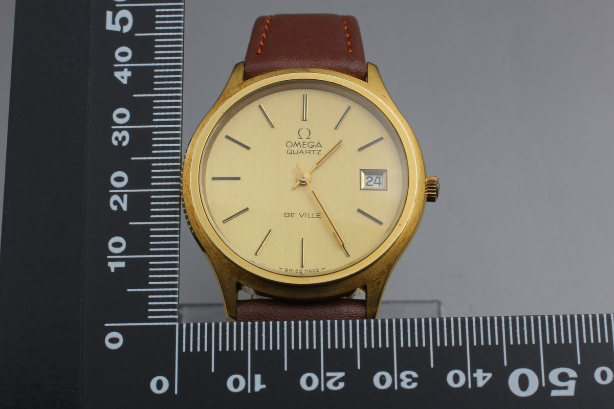 1973 MINT OMEGA De Ville 35mm 192.0027 Quartz Gold Dial Men's Watch Vintage