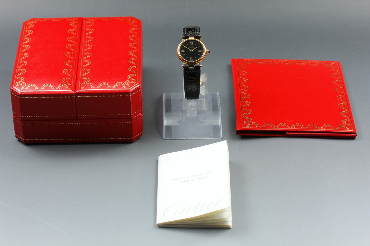 1990s Near MINT/Box Cartier Must de Vendome SM 24mm 590004 Quartz Black Women's