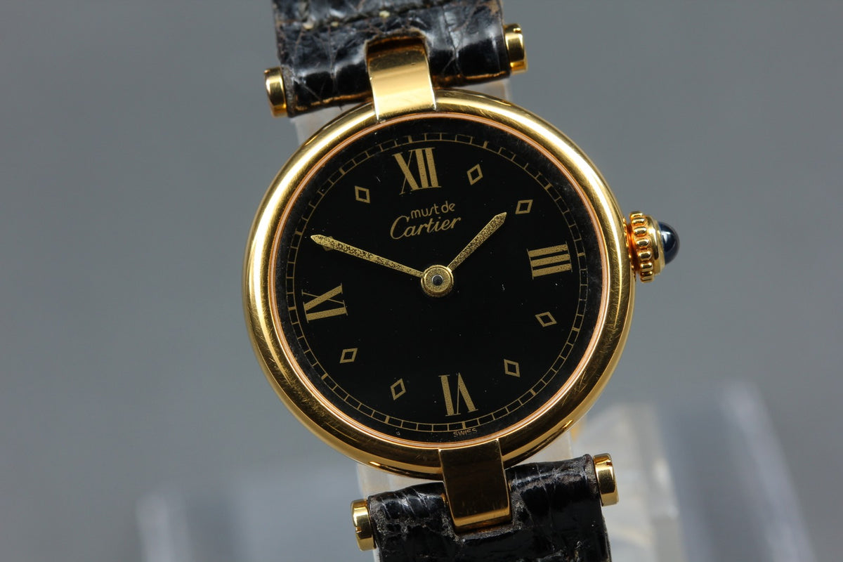 1990s Near MINT/Box Cartier Must de Vendome SM 24mm 590004 Quartz Black Women's