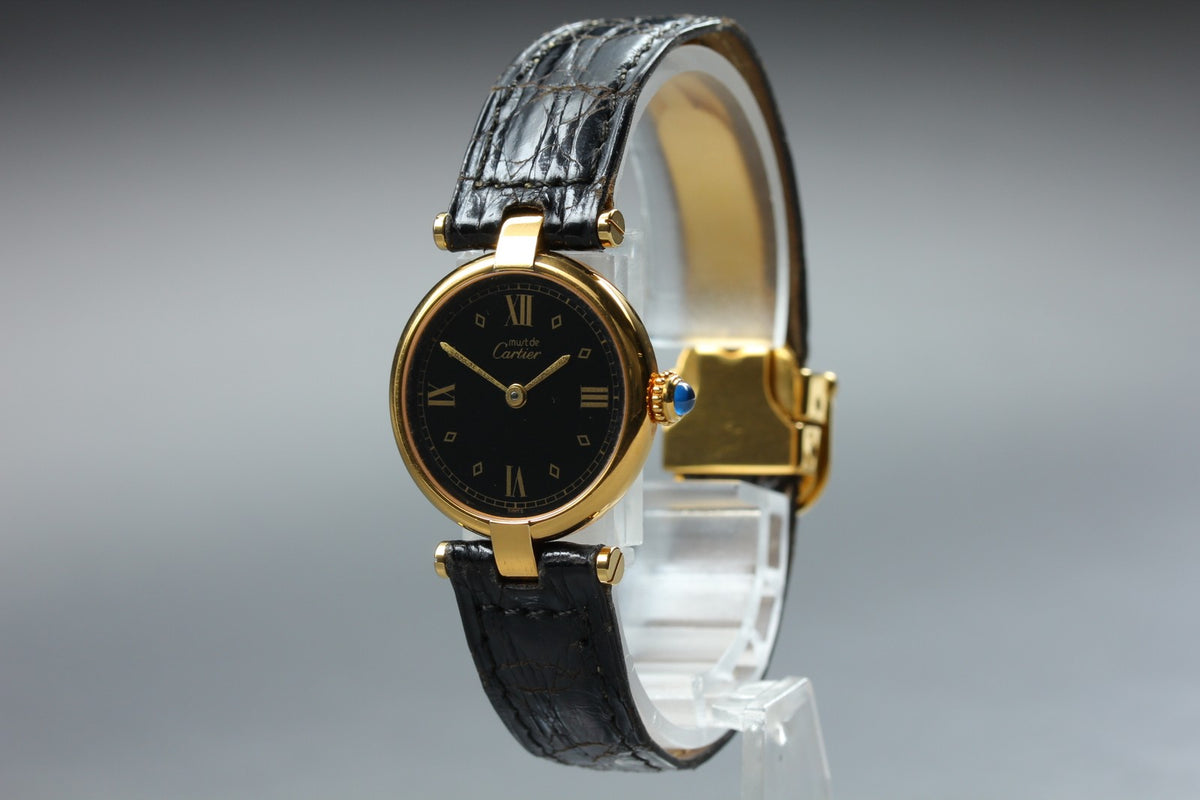 1990s Near MINT/Box Cartier Must de Vendome SM 24mm 590004 Quartz Black Women's