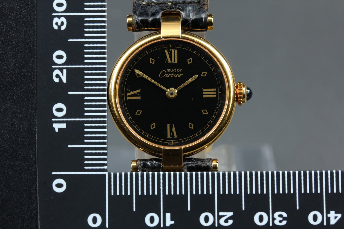 1990s Near MINT/Box Cartier Must de Vendome SM 24mm 590004 Quartz Black Women's