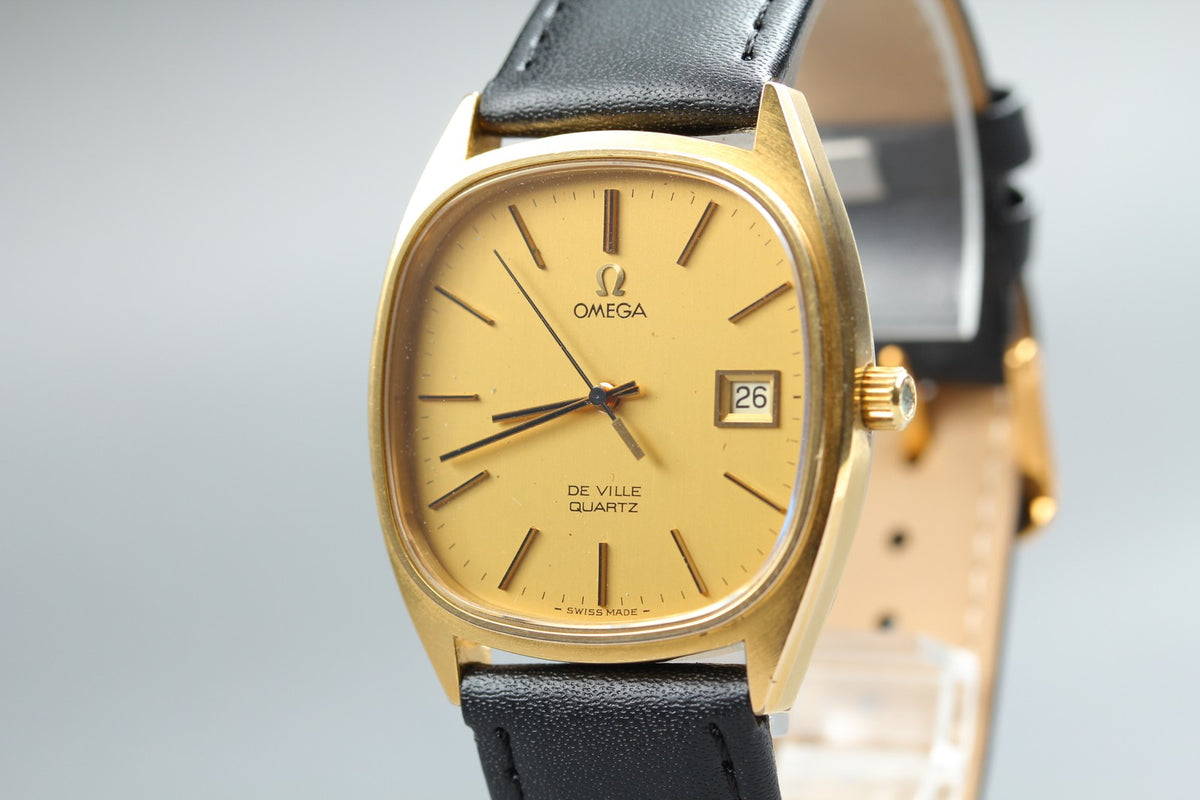 1979 Near MINT OMEGA De Ville 34mm 192.0034 Quartz Gold Dial Men's Watch Vintage