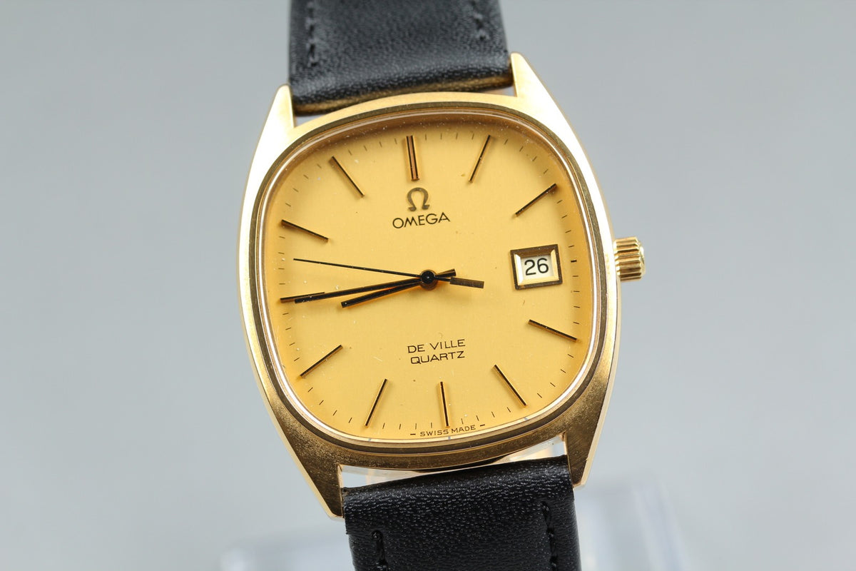 1979 Near MINT OMEGA De Ville 34mm 192.0034 Quartz Gold Dial Men's Watch Vintage