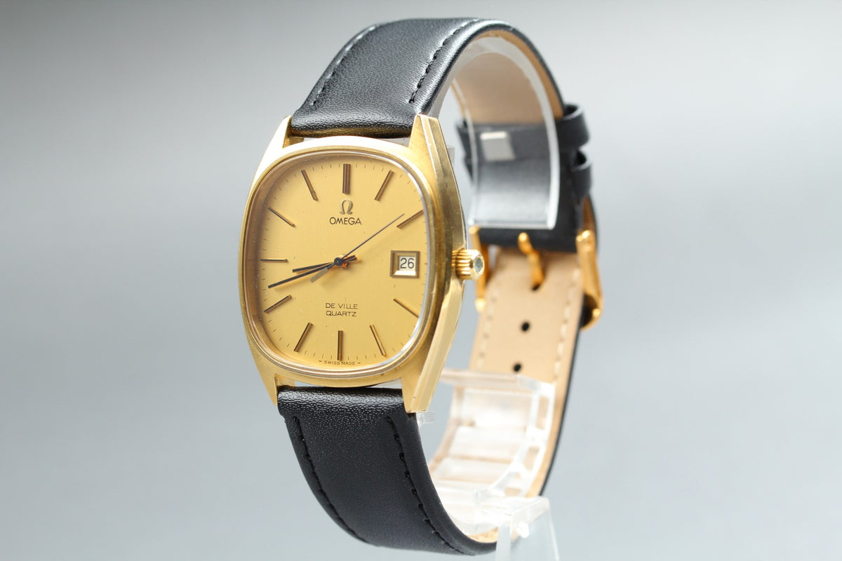 1979 Near MINT OMEGA De Ville 34mm 192.0034 Quartz Gold Dial Men's Watch Vintage