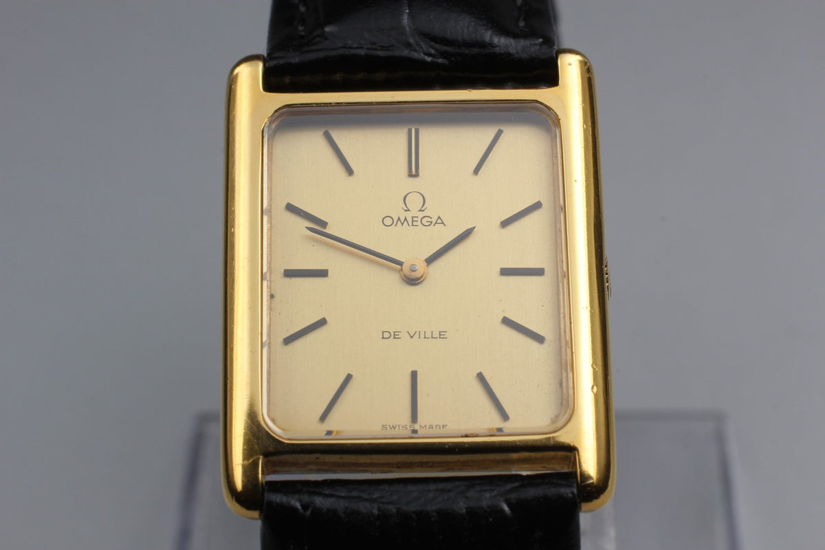 1973 Near MINT OMEGA De Ville 24mm 511.0404 Manual Gold Dial Tank Women Vintage