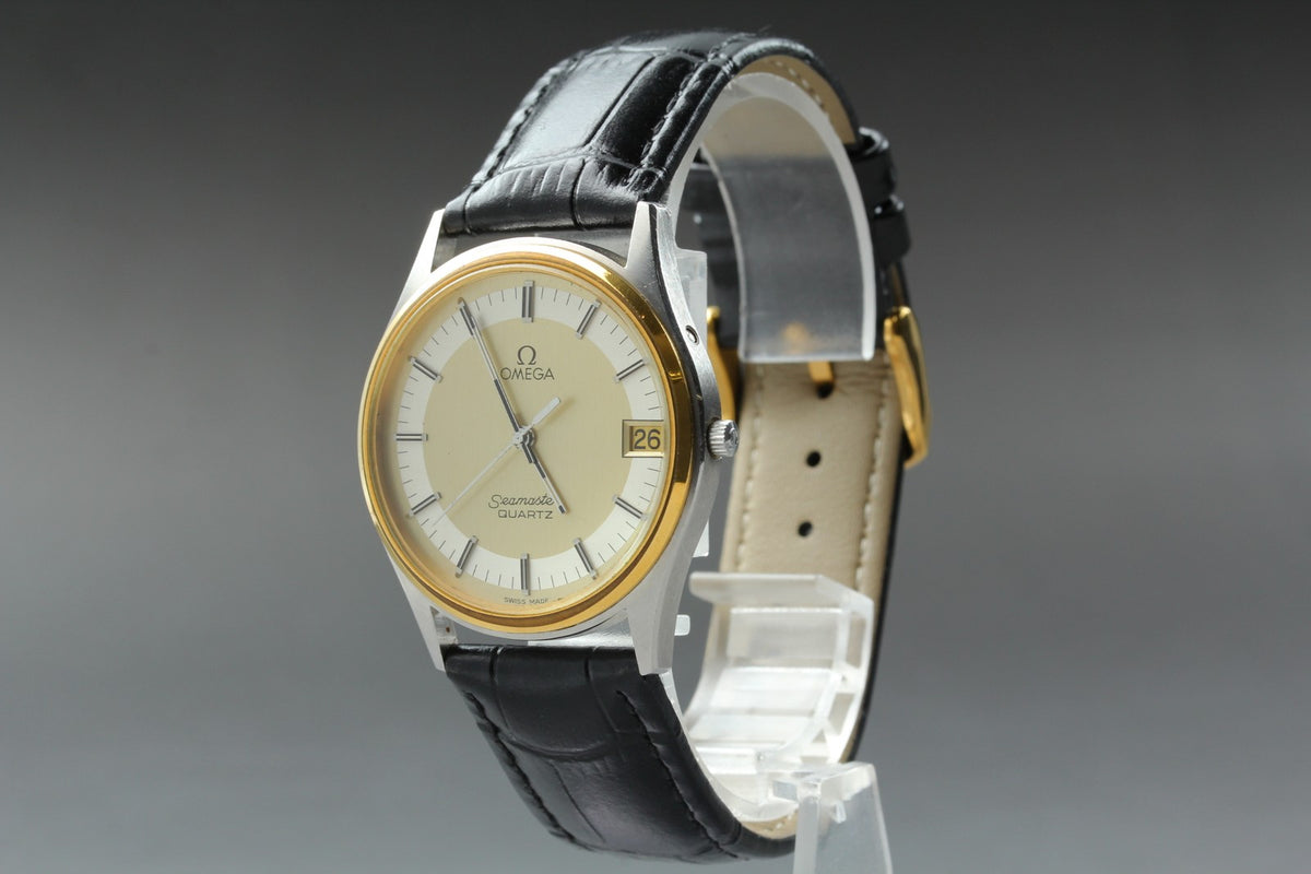 1980 Near MINT OMEGA Seamaster 34mm 196.0216 Quartz Champagne Dial Men's Vintage