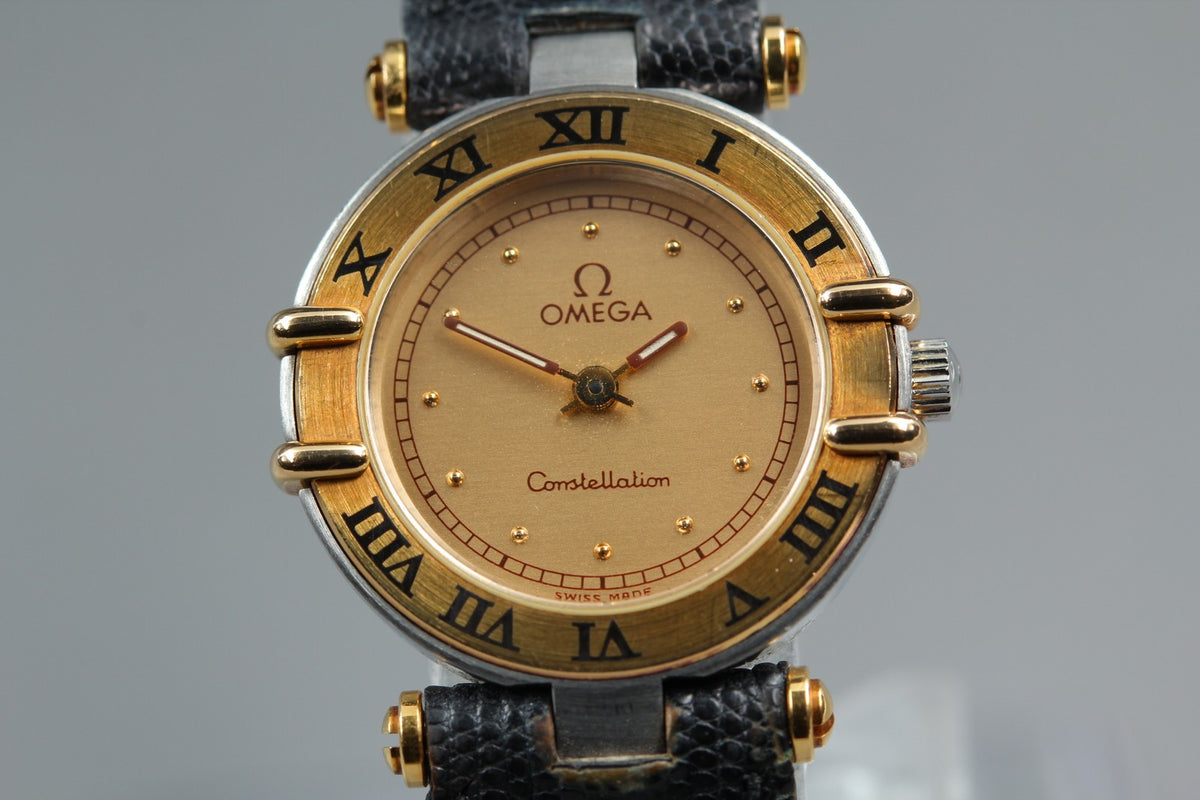 1986 Near MINT OMEGA Constellation 22mm 595.1080 Quartz Gold Dial Women Vintage