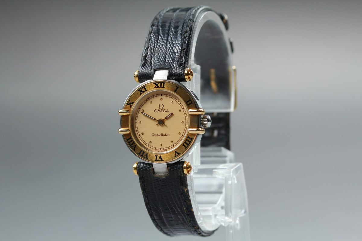1986 Near MINT OMEGA Constellation 22mm 595.1080 Quartz Gold Dial Women Vintage