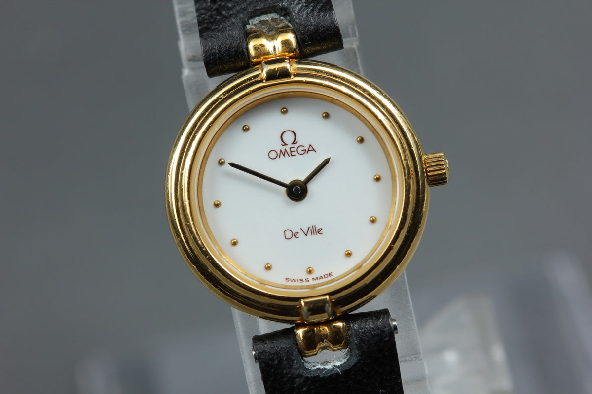 1985 Near MINT OMEGA De Ville 20mm 595.0080 Quartz White Dial Women's Vintage
