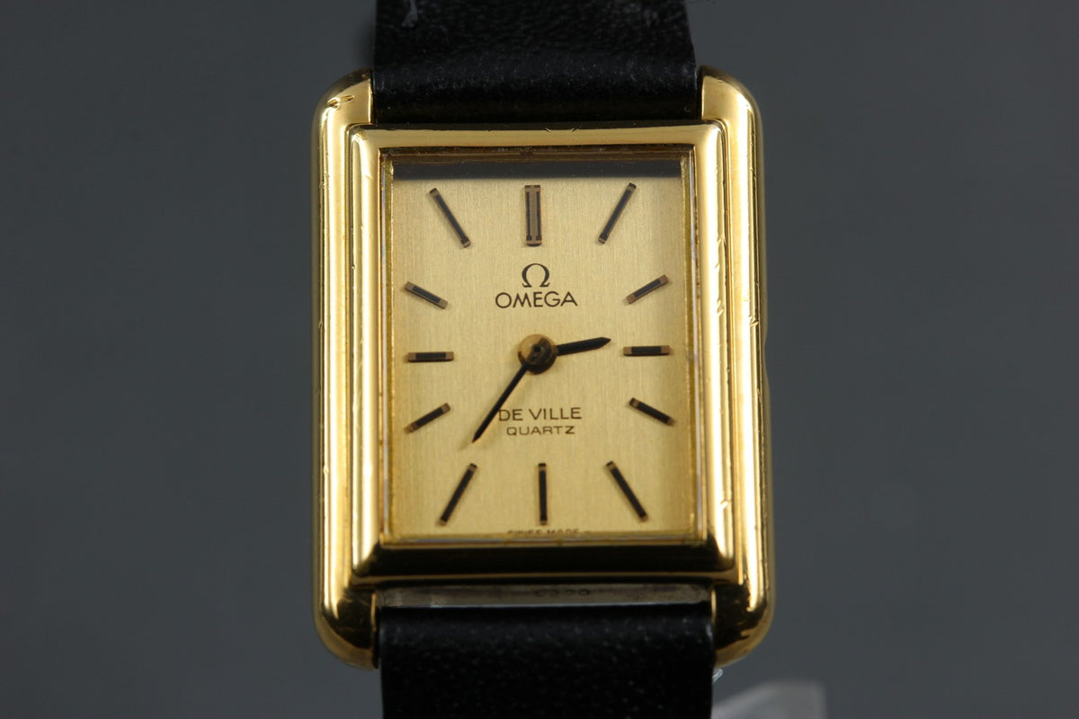 1979 Near MINT OMEGA De Ville 20mm 591.0029 Quartz Gold Tank Women's Vintage
