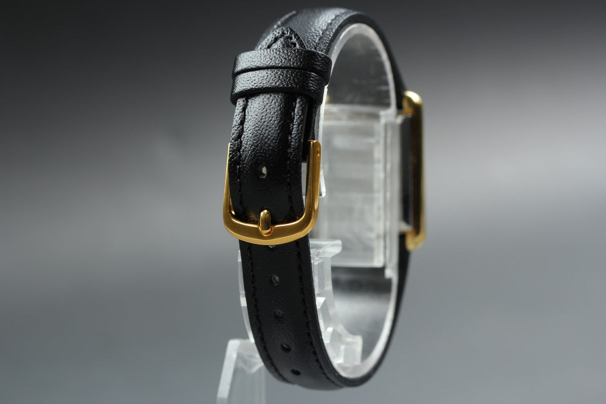 1980 Near MINT OMEGA De Ville 20mm 591.0029 Quartz Black Dial Tank Women Vintage